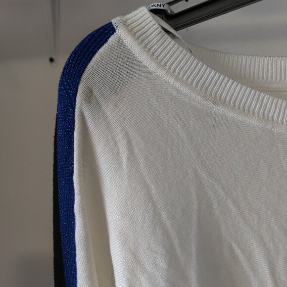 SOILED DKNY Womens Dolman Sleeve Striped Crewneck Sweater White Size L $60 FF389 - Picture 3 of 3